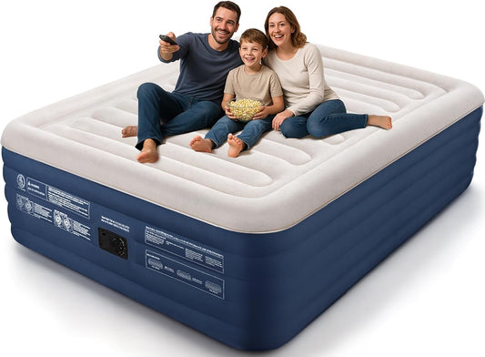 KINGJERRY Queen Air Mattress with Built-in Pump, 18" Raised Comfort Inflatable Mattress with Leak-Proof Air Chamber, 800 lbs Heavy-Duty Support, Thick & Durable Blow Up Bed for Home, Guests & Camping