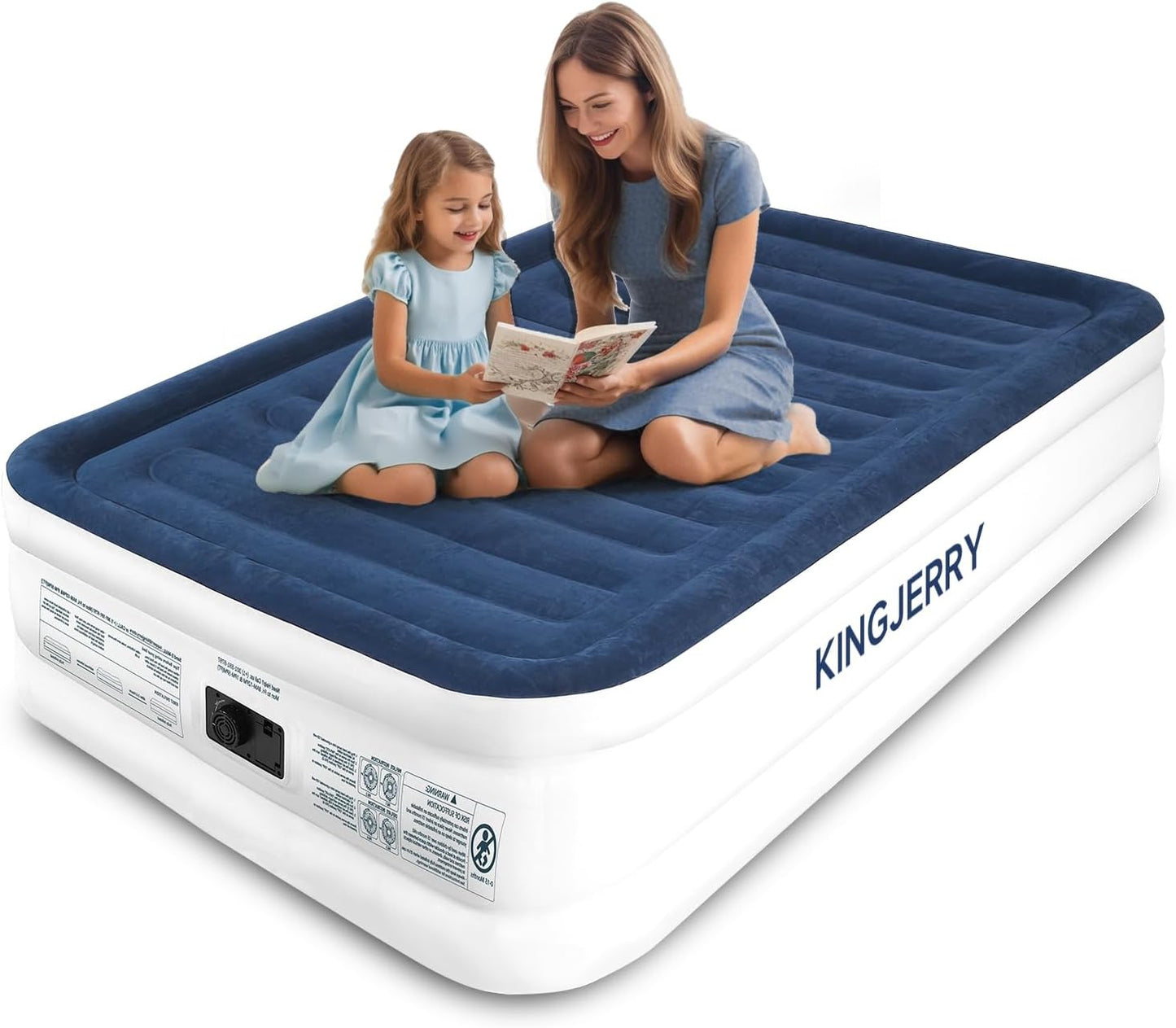 KINGJERRY Air Mattress Full with Built in Pump, 18" Raised Comfort Full Size Air Mattress, Dual-Layer Leakproof Blow Up Mattress, Support 600 lbs, 2.5-Min Inflation Air Bed for Home Camping Guests