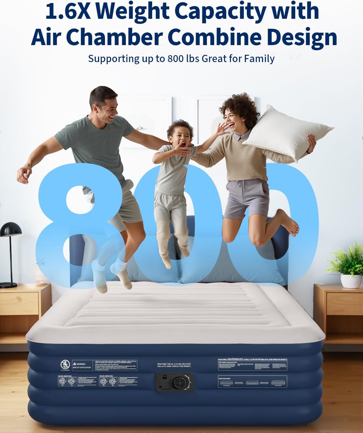 KINGJERRY Queen Air Mattress with Built-in Pump, 18" Raised Comfort Inflatable Mattress with Leak-Proof Air Chamber, 800 lbs Heavy-Duty Support, Thick & Durable Blow Up Bed for Home, Guests & Camping