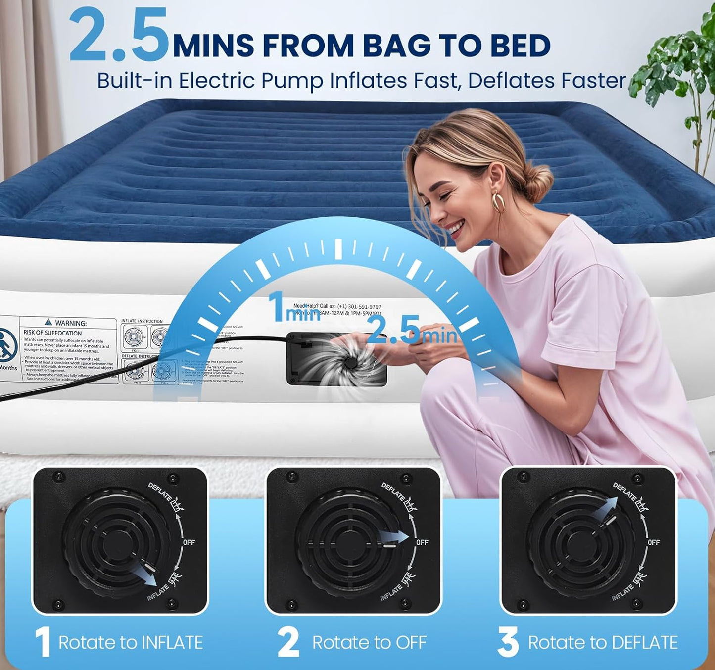 KINGJERRY Air Mattress Full with Built in Pump, 18" Raised Comfort Full Size Air Mattress, Dual-Layer Leakproof Blow Up Mattress, Support 600 lbs, 2.5-Min Inflation Air Bed for Home Camping Guests