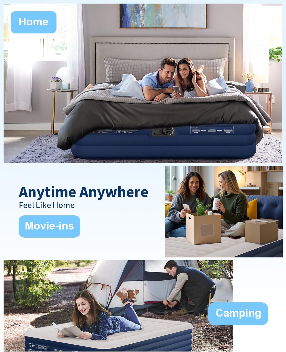 KINGJERRY Queen Air Mattress with Built-in Pump, 18" Raised Comfort Inflatable Mattress with Leak-Proof Air Chamber, 800 lbs Heavy-Duty Support, Thick & Durable Blow Up Bed for Home, Guests & Camping