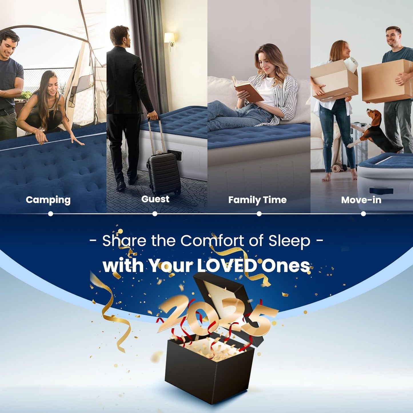 KINGJERRY Queen Air Mattress with Built in Pump, 4 Portable Handles, 18" Raised Comfort, Leak-Tested, Anti-collapse Design, 3 Mins Inflation, 800lb Support Inflatable Mattress for Home Guest & Camping