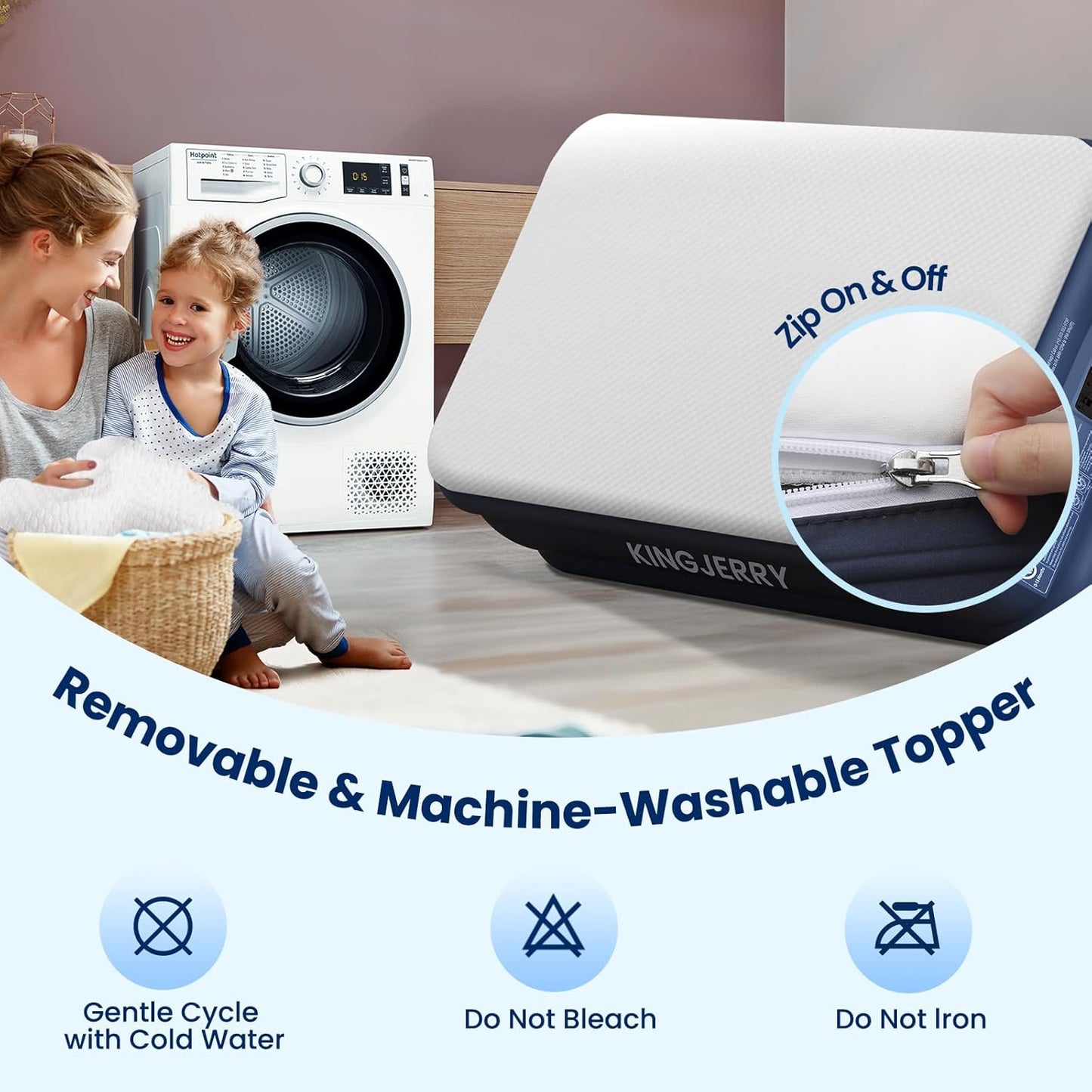 KINGJERRY Twin XL Air Mattress with Built-in Pump, 18" Raised Foam Topper Inflatable Mattress, 80" Length, Washable Silk-Feel Cover, 48Hr Leak-Proof, Supports 500lbs, 2 Min Fast Inflate for Home&Guest