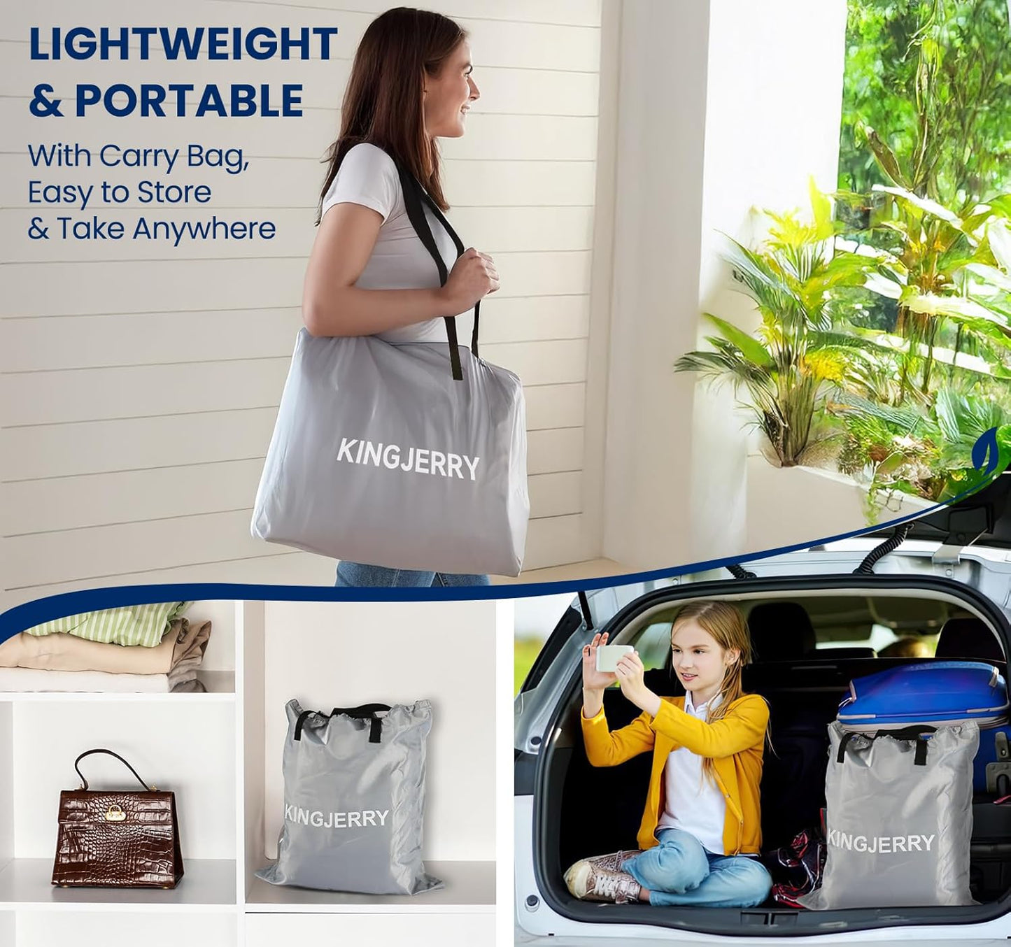 KINGJERRY Air Mattress Full with Built in Pump, 18" Raised Comfort Full Size Air Mattress, Dual-Layer Leakproof Blow Up Mattress, Support 600 lbs, 2.5-Min Inflation Air Bed for Home Camping Guests