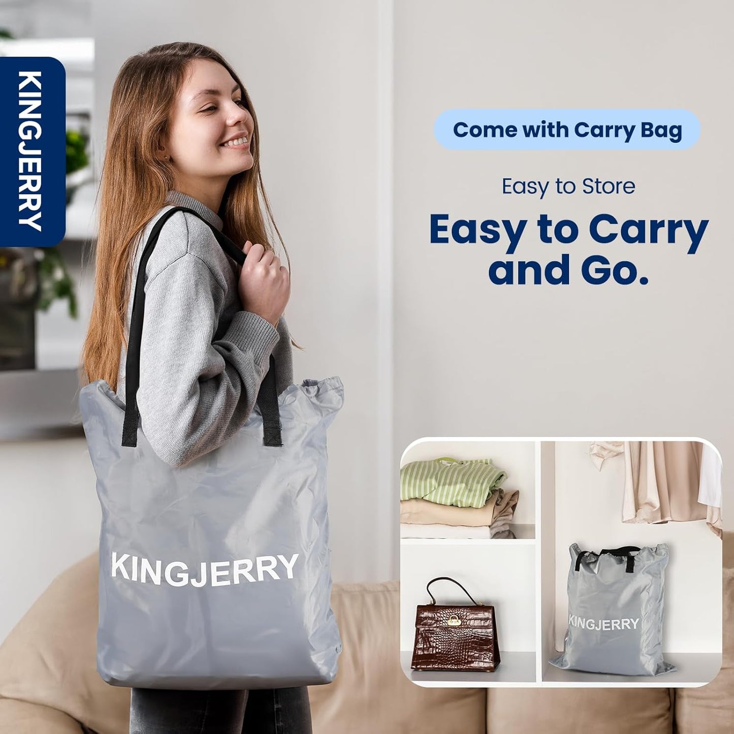 KINGJERRY Queen Air Mattress with Built in Pump, 4 Portable Handles, 18" Raised Comfort, Leak-Tested, Anti-collapse Design, 3 Mins Inflation, 800lb Support Inflatable Mattress for Home Guest & Camping