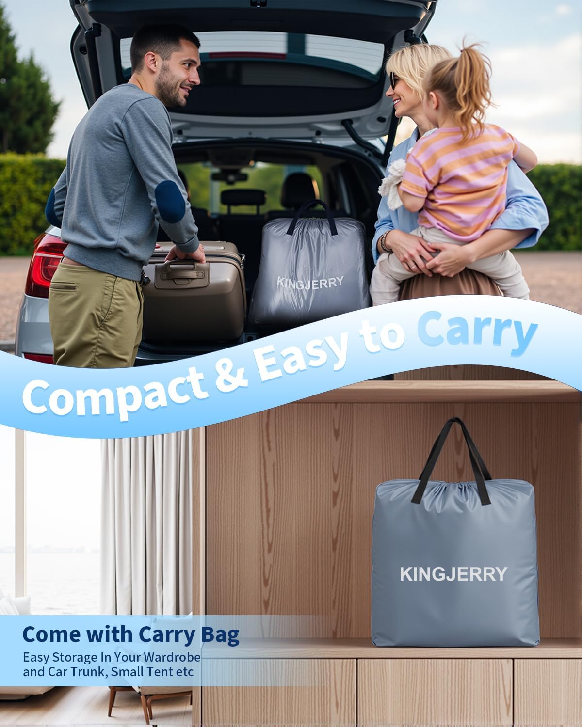 KINGJERRY Queen Air Mattress with Built-in Pump, 18" Raised Comfort Inflatable Mattress with Leak-Proof Air Chamber, 800 lbs Heavy-Duty Support, Thick & Durable Blow Up Bed for Home, Guests & Camping