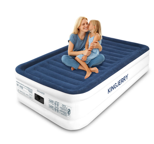 KINGJERRY Twin XL Air Mattress with Built-in Pump, 18" Raised Comfort Inflatable Mattress, Upgraded Dual-Layer Leakproof Blow up Mattress, 500 lbs Max, 2-Min Inflation Air Bed for Home Camping& Guests